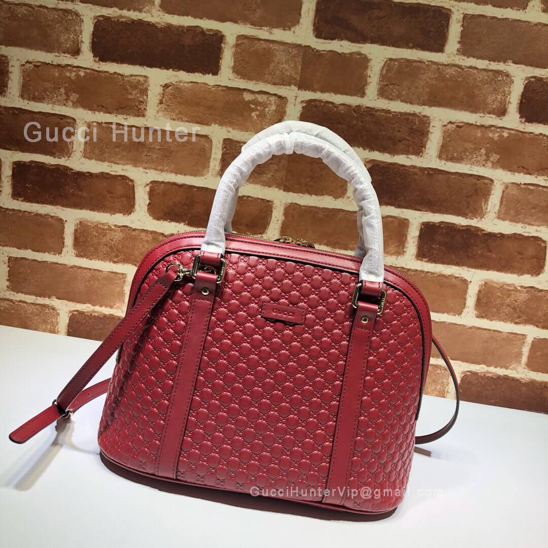 Gucci Micro GG Leather Convertible Medium Dome Top Handle Bag Red 449663